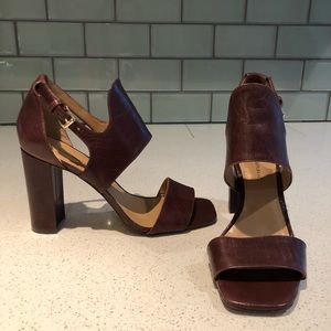 Brown leather sandal heels